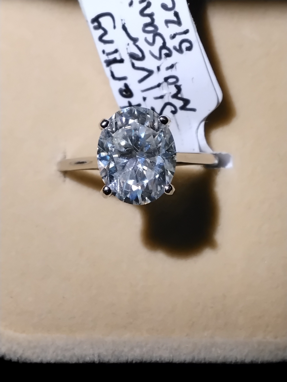 Sterling Silver Oval Clear Moissanite Stone Solitaire Ring- Size 7